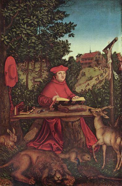 Lucas Cranach Portrat des Kardinal Albrecht von Brandenburg als Hl. Hieronymus im Grunen oil painting image